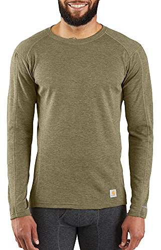 Carhartt Men's Base Force Heavyweight Polyester-Wool Crew Layer Top, Burnt Olive Heather, S