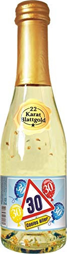 AV Andrea Verlag Piccolo mit Blattgold Alles Gute zum 30 Geburtstag für Frauen als Geburtstagsgeschenk | Sekt 22 Karat Blattgold Goldflocken Gold 0,2 l, 10% vol. alk.