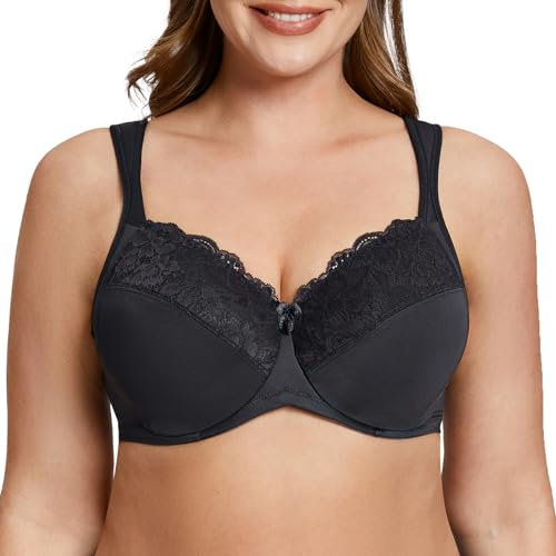 MELENECA Women's Minimizer Bra Full Coverage Plus Size Underwire Lace Comfort Cushion Strap Black 36D