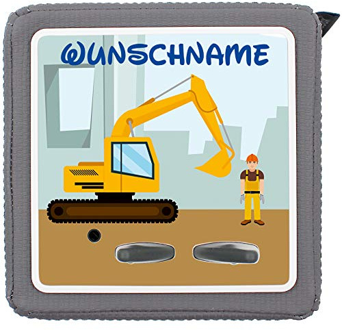 yabaduu Schutzfolie Schutzcover für Toniebox 1 mit Namen Personalisiert Passgenau Selbstklebend Kindgerecht Folie für Kinder Spielzeug (Y031-16 Bagger, Mit Wunschname)