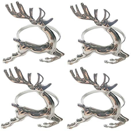 4 Stück Serviettenringe Weihnachten Rentiere,Silber Serviettenringe Napkin Rings Tischdekoration,Serviettenschnalle Serviettenhalter für Festliche Tischdeko Hochzeit,Thanksgiving Party Familienessen