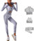Veriliss Damen 3teiliger Gym Trainingsanzug Nahtlose Laufbekleidung Fitness Kleidung Jogginganzug Reißverschluss Kapuzen Fitness Jogging Tennis Laufen (Grau,M)