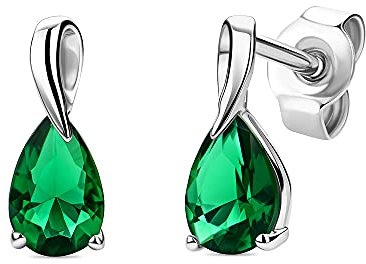Orovi Schmuck Damen Tropfen Ohrringe Weißgold mit Edelstein/Geburtsstein Mai grüner Smaragd Ohrhänger aus 9 Karat (375) Gold
