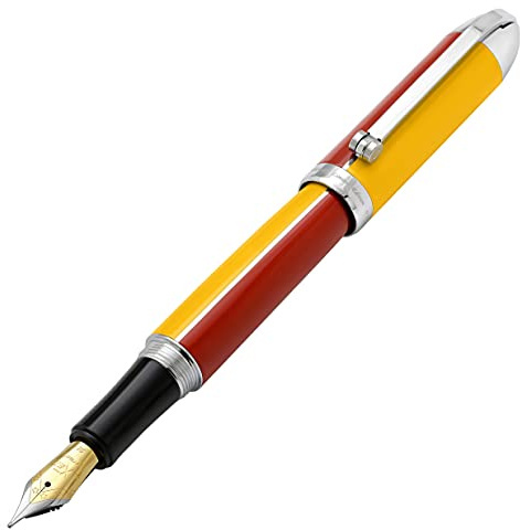 Xezo Visionary Füllfederhalter aus Messing und Aluminium, mittlere Feder, handlackiert in Aspengelb und Rot, nummeriert in limitierter Auflage von 500 Stück. Klassische Art-Deco-Farbdisposition,