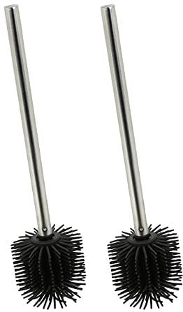 Relaxdays Toilettenbürste Silikon 2er Set, antibakteriell, Lotuseffekt, Bürstenkopf abnehmbar, Klobürste, schwarz/Silber