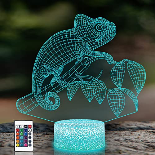 PONLCY 3D Illusion Lampe Eidechse Led Nachtlicht, 16 Farben Fernbedienung USB Schreibtischlampen, Schlafzimmer Dekoration Tischlampe für Kinder Weihnachten Geburtstag Geschenke