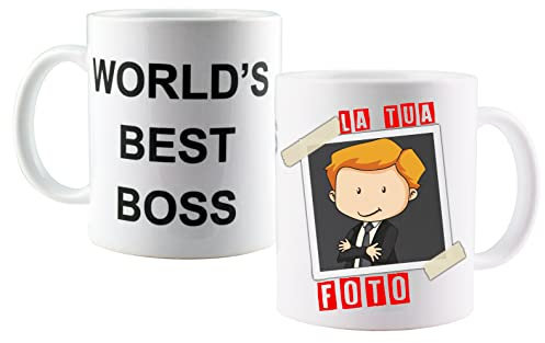World’s Best Boss Coffee - Tazza Personalizzata con Logo o foto + sottobicchiere coordinato