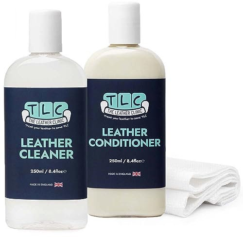 The Leather Clinic Leather Cleaner & Conditioner Kit 250ml | Complete Rejuvenation Kit for Furniture, Sofas, Car Seats & More | Cloth Applicators Included