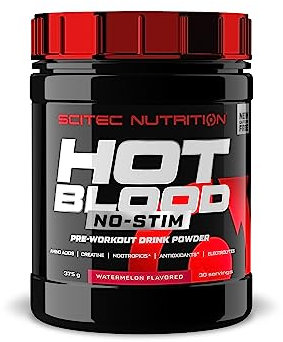 Scitec Nutrition Hot Blood No-Stim – Stimulant-Free Pre-Workout – with Creatine –Nootropics – Beta-Alanine – Electrolytes – Antioxidant Complex, 375 g, Watermelon