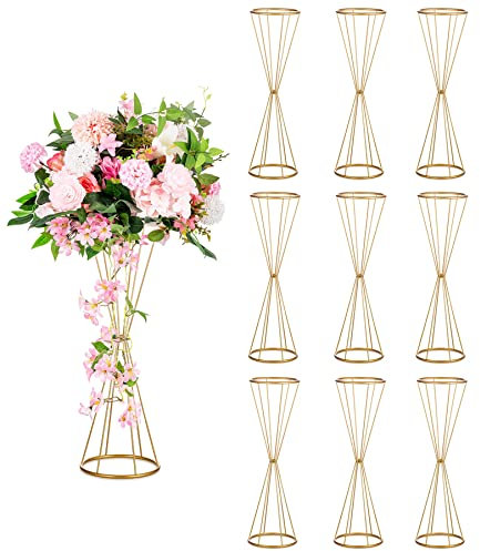 Sziqiqi Blumenständer Gold für Hochzeit: 68cm Hohe Trompete Vase für Tische Hochzeitsempfang Set of 10 Mittelstücke Dekoration für Party Geburtstags Event Festival Feier