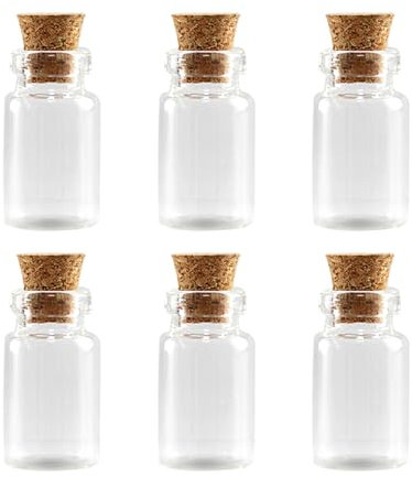 Mini Clear Glass Bottles Jars with Cork Stoppers, Tiny Glass Containers for Liquid Storage, Sparkling Beads Containers for Party Decoration or DIY Craft (6 Pcs)