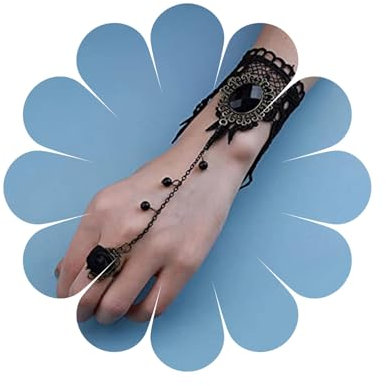 Allereya Punk-Spitzen-Fingerring-Armband, schwarzes Kristall-Sklaven-Armband, hohles Spitzenarmband, geschichtetes Tropfen-Kristallarmband, Handgeschirr Kette Schmuck für Frauen und Mädchen (Stil 2)