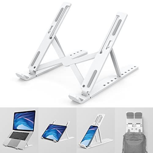 Portable Laptop Stand,10 Levels Height Adjustable Laptop Holder,Lightweight ABS+Silicone Foldable Laptops Riser,Notebook Cooling Stand PC Riser for All Laptops Tablets-White