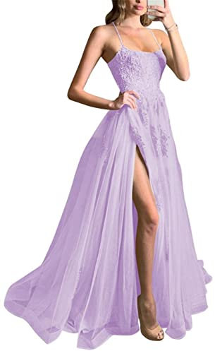 Vestito da promenade per i ragazzi senza maniche elegante lungo spalline lunghezza pavimento abito da damigella d'onore per le donne, Lilla, 34