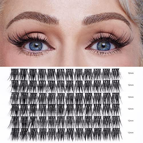 LANKIZ Einzelne Wimpern 0.07 C Curl 12mm Falsche Wimpern Extensions für Wimpernverlängerung, 72 Pcs Cluster Lashes DIY Künstliche Wimpern Einzeln Fake Lashes zu Hause, Fluffy
