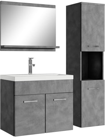 Badplaats B.V. Badezimmer Badmöbel Set Montreal 60cm Waschbecken Dunkelgrau - Unterschrank Hochschrank Waschtisch Möbel