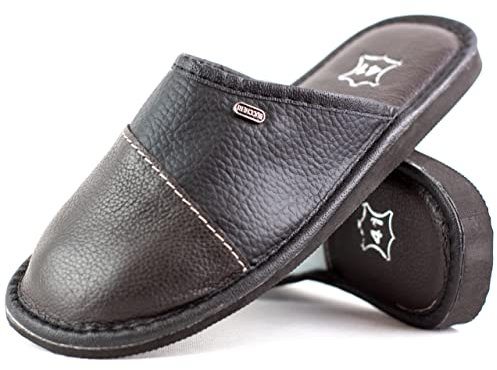 HEYO Pantofole in pelle, da uomo, in vera pelle,, Nero , 40 EU