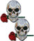 Heiorpai 2 x Aufnäher mit Rose in Totenkopf-Mund, Skelett-Motiv, bestickt, cool, zum Aufbügeln oder Aufnähen
