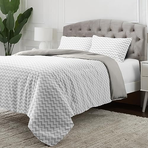 Mellanni 260x220 Bettwäsche - Knopfverschluss und Eckbändern - Mit 2 Kissenbezügen 80x80 cm - (260x220cm, Chevron Grau)