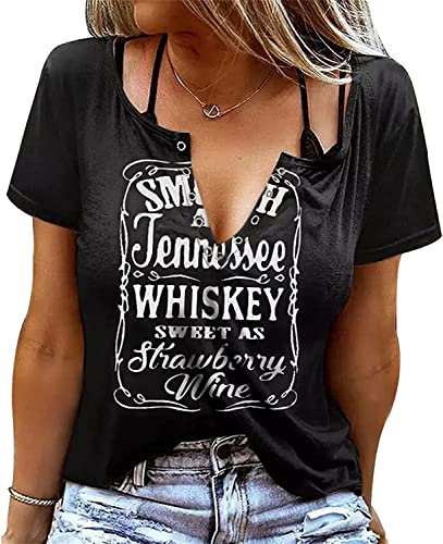 Sxkayxr Womens Summer Graphic Tee Shirts Cowgirl Country Concert Outfits Shirts Casual V Neck Short Sleeve Shirts Tops Black