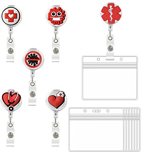 Porte Badge Infirmiere Pediatrie Retractable Badge Medecin Insigne Infirmière pour Infirmière Docteur Enseignants (Rouge)