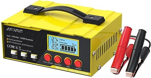 AUTOUTLET Versatile 12V/24V Battery Charger and Maintainer with Smart LCD Display, 12A Automotive Battery Charger for Lead Acid, Lithium Batteries, LifePO4, AGM