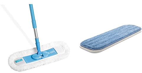 E-Cloth Flexi-Edge Floor & Wall Duster, Reusable Dusting Mop for Floor Cleaning, 100 Wash Promise, 1 Pack & Deep Clean Mop Head Variety Pack, Blue & White, 2 Pack