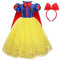 Kosplay Fille Robe de Blanche Neige avec Capes et Bandeau Déguisement de Princesse Blanche Neige Costume Anniversaire Fête Halloween Noël Partie Carnaval Cosplay Enfant Costume de Princesse