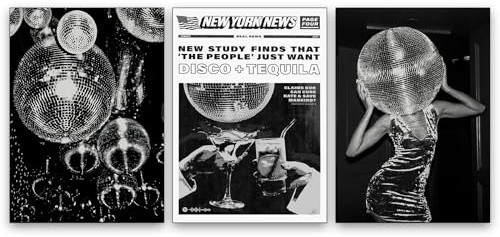 UNXIS Vintage Trendy Musik Ästhetik Poster Funky Schwarz und Weiß Leinwand Wandkunst Set von 3 Mode Disco Tequila Druck Retro Musik Party Wanddekoration für Wohnzimmer Bar 30,5 x 40,6 cm ungerahmt