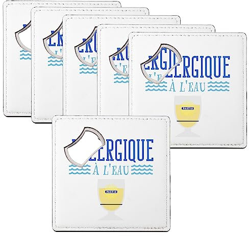 sous Verre Décapsuleur - Pastis Allergique à l'eau Soirée Apéro Fête - Lot de 6 (92 x 92 mm)