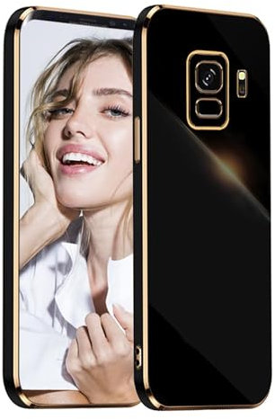 POUHYE Handyhülle für Samsung Galaxy S9 Hülle Original, Mädchen Galvanisierte Kameraschutz Weich TPU Silikon Schutzhülle Ultra Dünn Case Stoßfeste Hülle für Samsung Galaxy S9 Schwarz