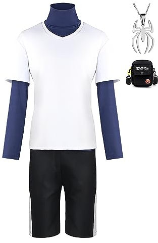 JOHLCR Anime HUNTER×HUNTER Cosplay Kostüm mit Halskette Geschenk für Manga-Liebhaber Killua Zoldyck Halloween-Karneval-Party-Verkleidung Outfits Uniform Geeignet für Bühnenaufführungen (L, Weiss)