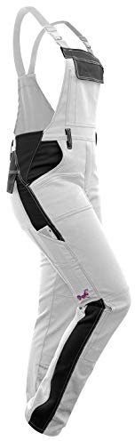 strongAnt Latzhose Damen powerStretch Arbeitshose für Frauen Malerhose mit Kniepolstertaschen - Weiß-Schwarz/weiße Naht 52