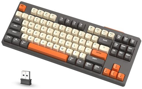 ATTACK SHARK X FREEWOLF M87 80% Kabellose Membran Gaming-Tastatur, TKL RGB Mechanical Feeling SA PBT-Tastatur BT/2,4 GHz, 4000mAh Akku für Mac/Win, geräuschloses Büro/Gaming, QWERTY–Grau/Orange