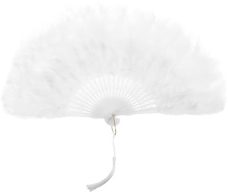 sourcing map Feather Hand Fan White Vintage Folding Fan Feather Fan Handheld for Halloween Party Wedding Dancing Decoration