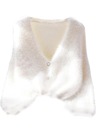 AUREIN Strickjacke for Damen langärmelig vorne offen Pullover Kunstpelz Lammfell Wintermode Wintermode Fleece flauschig flauschig mit Kapuze zotteliger Mantel (Color : White, Size : One Size)