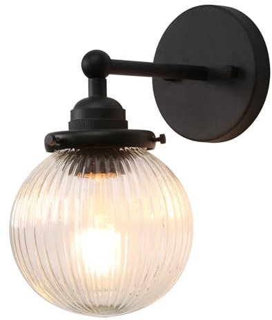 Pathson Vintage Industriel Applique Murale E27 Luminaires Intérieur Abat-jour en Verre Globe Ø15CM Lampe Murale pour Salon,Cuisine, Salle de bain (Noir)