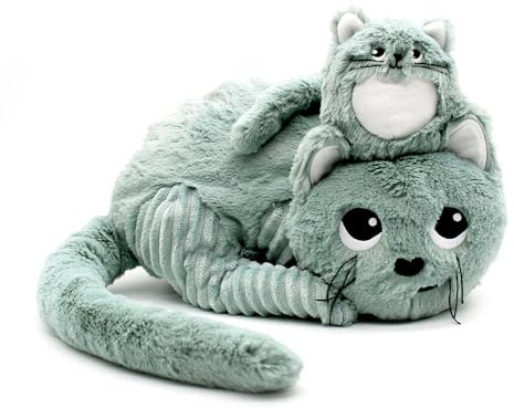 LES DÉGLINGOS - PTIPOTOS – Miaou Le Chat Maman bébé – Peluche Toute Douce – idéal Cadeau Naissance - Vert Menthe – 33cm