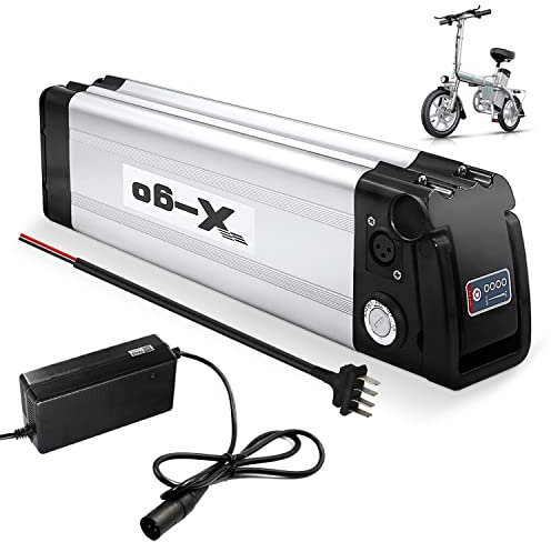 X-go Ebike Batería, 36V 10AH batería de Bicicleta eléctrica e-Bike batería de Litio de 4 Puertos con Cargador, Cierre Seguro, luz indicadora led para 350W 250W 100W Motor (36V 10AH 4 Port)