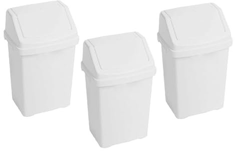 (Set of 3) Ice White 8L Litre Swing Bin High Grade Plastic Flip Top Waste Bin Indoor Recycling Bins Space Saving Dustbin Rubbish Trash Refused Bins for Under Counter Kitchen, Bathroom, Bedroom
