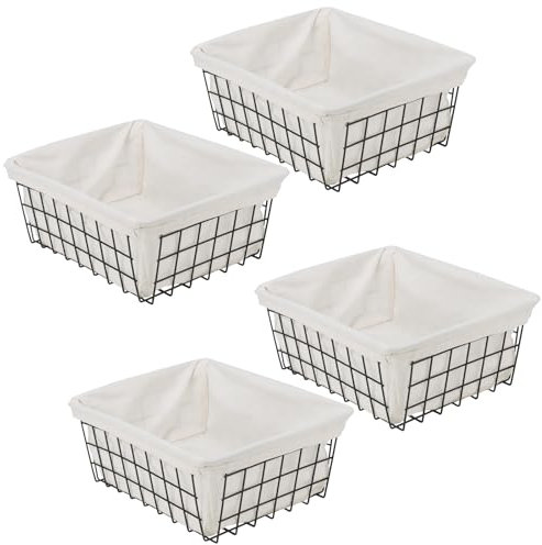 DAKFOOK 4PCS Black Wire Basket with Liner, Metal Chest Freezer Organiser Basket for Bathroom, Office, Pantry, Freezer, Closet, Shelf 