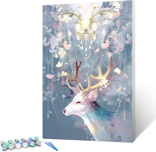 Peinture par Numéro Adulte Cerf - Lustre Activité Manuelle Kit de Loisir Créatif DIY Numéro d'Art Complet - 60x80cm (Sans cadre)