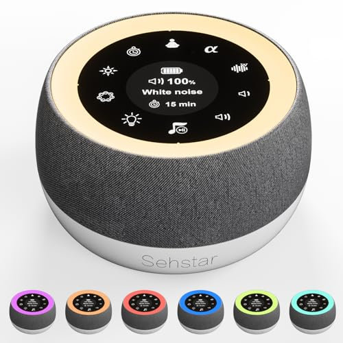 Sehstar Machine à Bruit blanc sommeil Thérapie Sonore Boite musique bébé&Agrande personne 22Bruit blanc/5Yoga/5α-Wave 7couleurs/3luminosité/lumière de respiration Écran tactile Minuteur (Gris, Moyen)