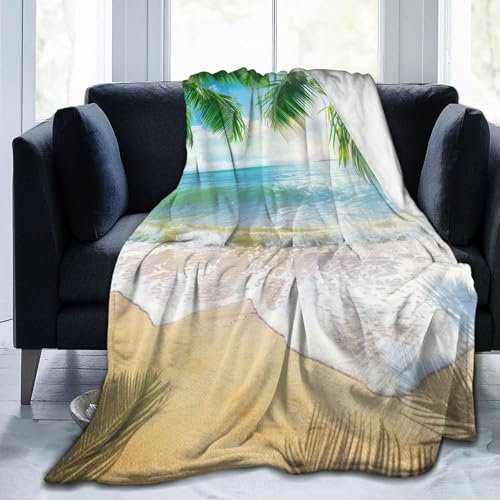 Mexpekil Sommerdecke, Stranddecke, Palme, weiche, gemütliche Überwurfdecke, flauschige Flanell-Fleecedecke für Sofa, Bett, Camping, Reisen, 200 x 150 cm