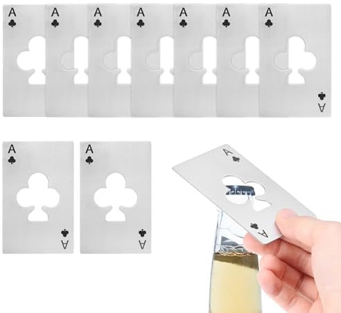 sourcing map 10Pcs Ace of Clubs Bottle Opener, Stainless Steel Credit Card Size Beer Bottle Opener for Wallet Pocket, Can Cap Openers for Wedding Party Bridal Shower Present, Silver