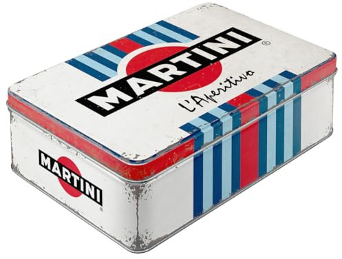 Nostalgic-Art Caja de almacenamiento plana retro, 2,5 l, Martini – Racing Stripes – Idea de regalo como accesorio de bar, Official License Product (OLP), lata metálica con tapa, diseño vintage