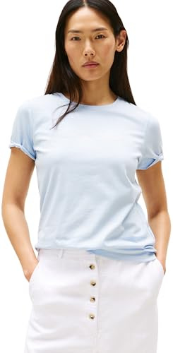 Tommy Hilfiger Damen T-Shirt Kurzarm Script mit Rundhalsausschnitt, Blau (Breezy Blue), L