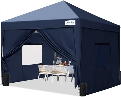 Quictent Pavillon 3x3 mit 4 Seitenteilen, Faltpavillon mit Entlüftung Wasserdicht Stabil Winterfest, Pop up Gartenpavillon mit 4 Sandsäcke, Blau