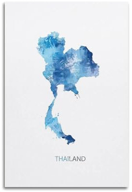 Poster decorativo da parete con mappa della Thailandia, stampa artistica su tela, poster decorativo moderno, per camera da letto, 60 x 90 cm