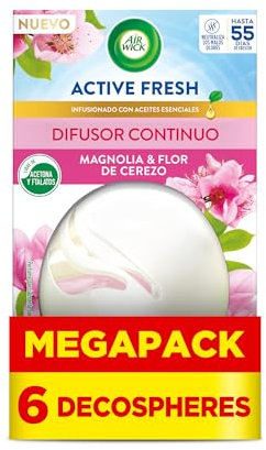 Air Wick Decosphere - Ambientador Casa Para Baño, Con Aroma A Magnolia y Flor de Cerezo - Pack De 6 unidades